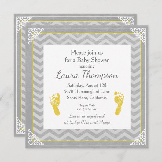 Baby shower Invitation Grey Chevron Stripe (Devant / Derrière)