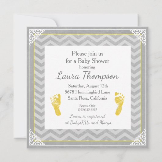 Baby shower Invitation Grey Chevron Stripe (Devant)