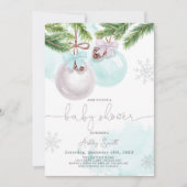 Baby shower Invitation hiver Noël bleu garçon (Devant)