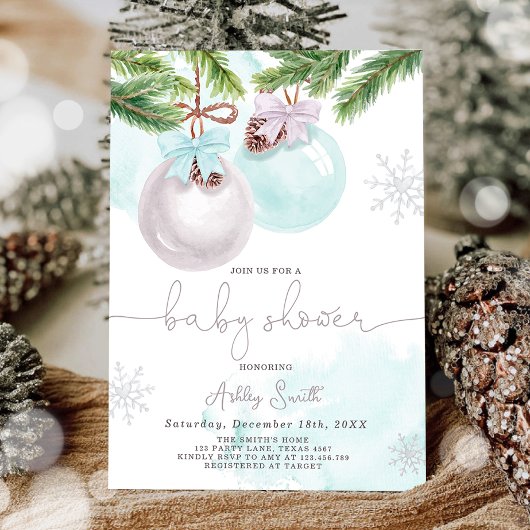 Baby shower Invitation hiver Noël bleu garçon