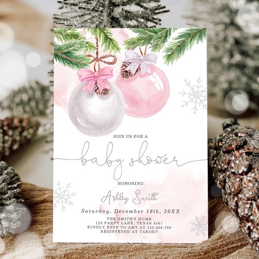 Baby shower Invitation hiver Noël rose fille