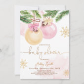 Baby shower Invitation hiver Noël rose fille (Devant)
