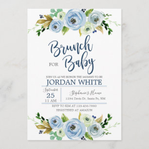 Baby shower invitation je vais, blue floral