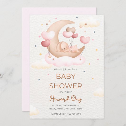 baby shower invitation lapin mignon (Devant / Derrière)