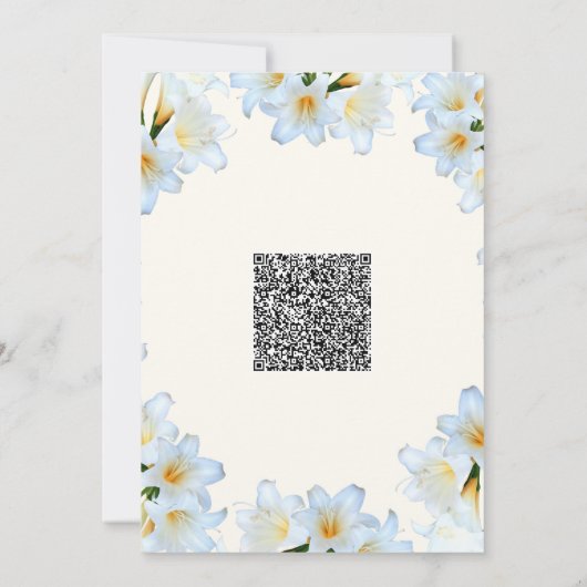 Baby shower Invitation Lily Flowers blanc Code QR (Dos)
