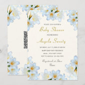 Baby shower Invitation Lily Flowers blanc Code QR (Devant / Derrière)