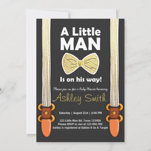 Baby shower Invitation Little Man Bow Cravate Blac (Devant)