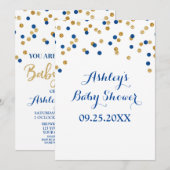 Baby shower Invitation Marine Blue Gold Confetti (Devant / Derrière)