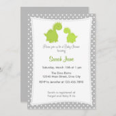 Baby shower Invitation mignonne Dinosaur Gris Vert (Devant / Derrière)