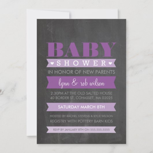BABY SHOWER INVITATION moderne chalkboard violet (Devant)