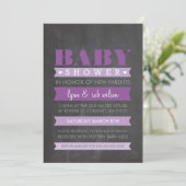 BABY SHOWER INVITATION moderne chalkboard violet (Debout devant)