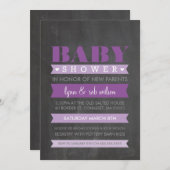 BABY SHOWER INVITATION moderne chalkboard violet (Devant / Derrière)