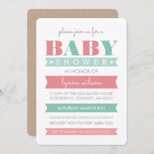 BABY SHOWER INVITATION moderne sexe révéler corail