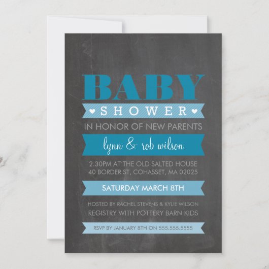 BABY SHOWER INVITATION moderne tableau noir bleu (Devant)