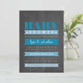 BABY SHOWER INVITATION moderne tableau noir bleu (Debout devant)
