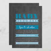 BABY SHOWER INVITATION moderne tableau noir bleu (Devant / Derrière)