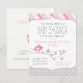 Baby shower Invitation Oiseau sur un thème rose de (Devant / Derrière)