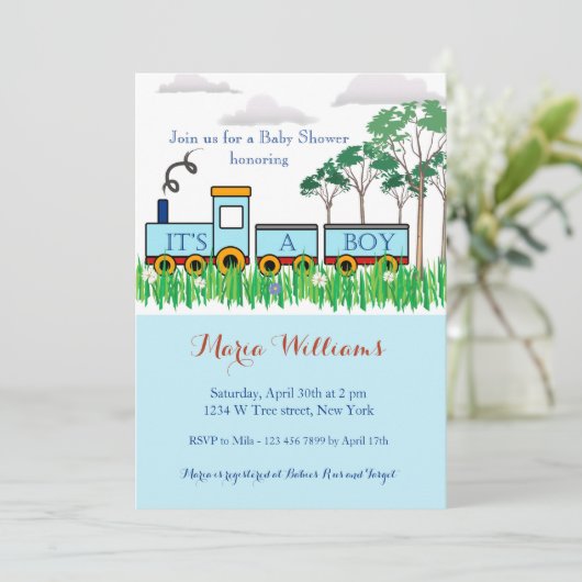 Baby shower invitation - petit train (Debout devant)