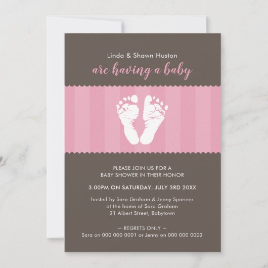 BABY SHOWER INVITATION pieds coeur mignon pieds ro (Devant)