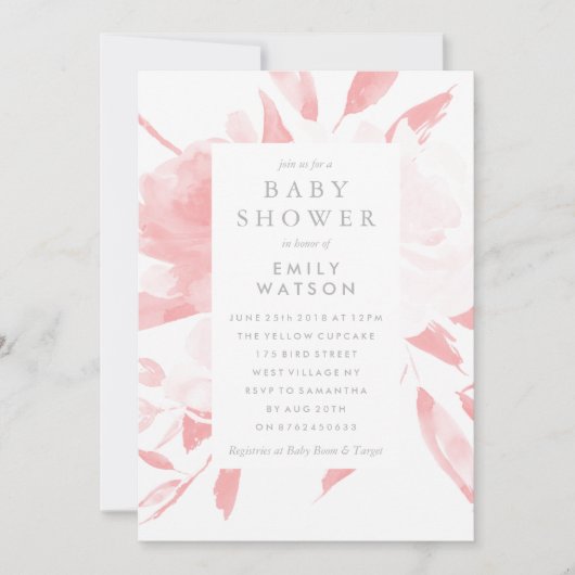 Baby shower Invitation Pink Floral Aquarelle (Devant)
