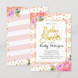 Baby shower Invitation Pink Peach Gold Kaart