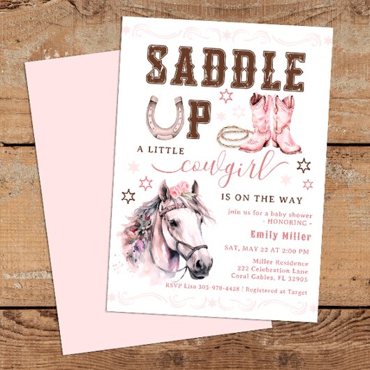 Baby shower Invitation Pink Saddle Up