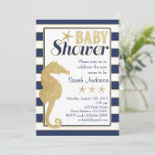 Baby shower Invitation Plage Thème-Gold Seahorse (Debout devant)