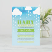 BABY SHOWER INVITATION pluie coeur aquarelle vert (Debout devant)