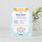 Baby Shower invitation prince bear (Debout devant)