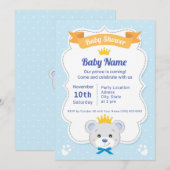 Baby Shower invitation prince bear (Devant / Derrière)
