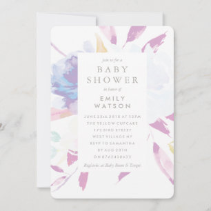 Baby shower Invitation Purple Floral Aquarelle