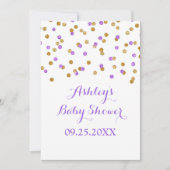 Baby shower Invitation Purple Gold Confetti (Devant)