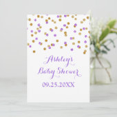 Baby shower Invitation Purple Gold Confetti (Debout devant)