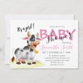 Baby shower, Invitation Rose Vache (Devant)