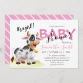 Baby shower, Invitation Rose Vache (Devant / Derrière)