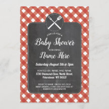 Baby shower Invitation Rouge En vichy Chalk style