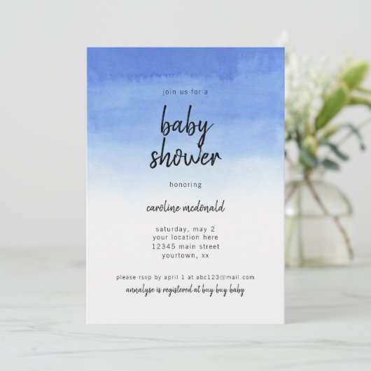 Baby shower Invitation Simple Blue Ombre Moderne (Debout devant)