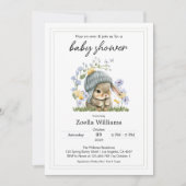 Baby Shower Invitation Simple Flowers Bunny (Devant)