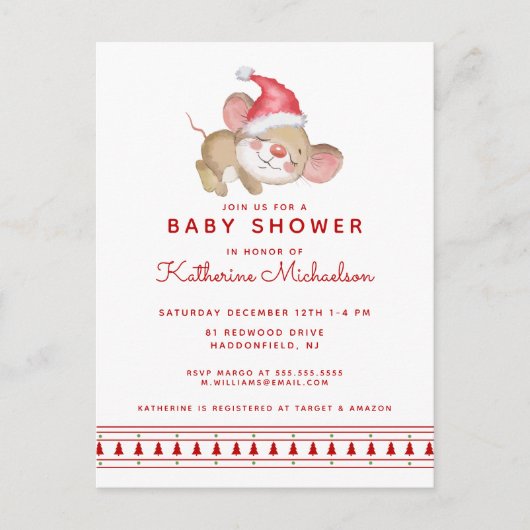 BABY SHOWER | Invitation Souris Joyeux Noël (Devant)