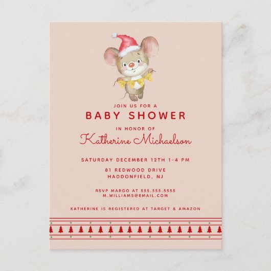 BABY SHOWER | Invitation Souris Joyeux Noël (Devant)