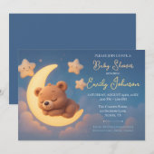 Baby Shower Invitation – Teddy Bear on the Moon (Devant / Derrière)