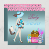 Baby shower Invitation Turquoise Blue Rose Cadeaux (Devant / Derrière)