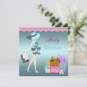 Baby shower Invitation Turquoise Blue Rose Cadeaux (Debout devant)