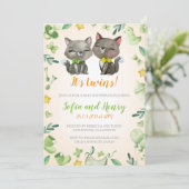 Baby shower Invitation Twins| Neutre| Chats mignon (Debout devant)