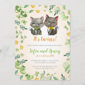 Baby shower Invitation Twins| Neutre| Chats mignon (Devant / Derrière)