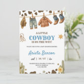 Baby shower invitation with a cowboy theme (Debout devant)