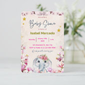 Baby Shower Invitation with Floral Elephant. (Debout devant)