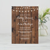 Baby shower Invitation Wood Rustic Lights Couple P (Debout devant)