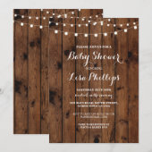 Baby shower Invitation Wood Rustic Lights Couple P (Devant / Derrière)