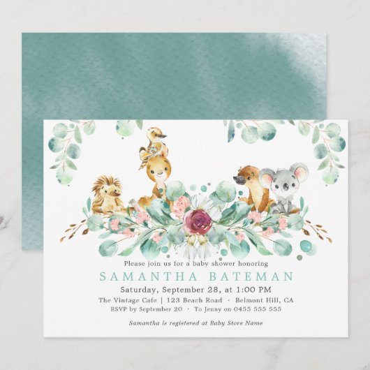 baby shower invitations | Australian Safari Kaart (Voorkant / Achterkant)